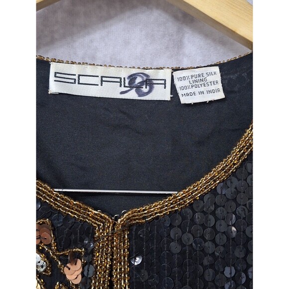 Vintage Scala Pure Silk Sequin Cardigan Sz L/XL Holiday Party Event Christmas - Picture 3 of 11